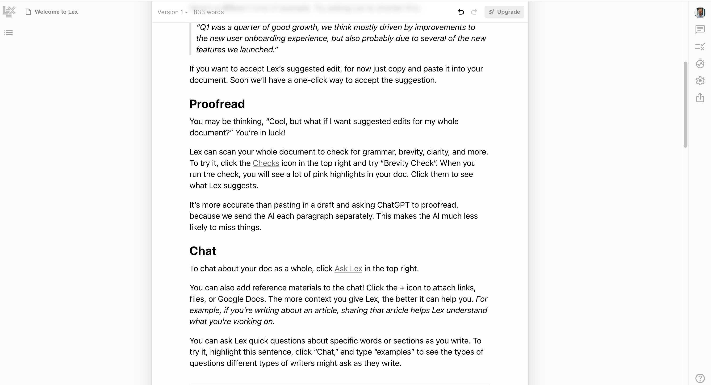 Screenshot of Lex's writing editor at lex.page